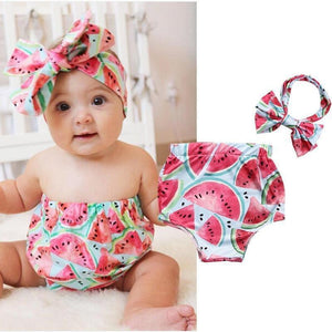 Cute Summer Watermelon Outfit Set with Headband