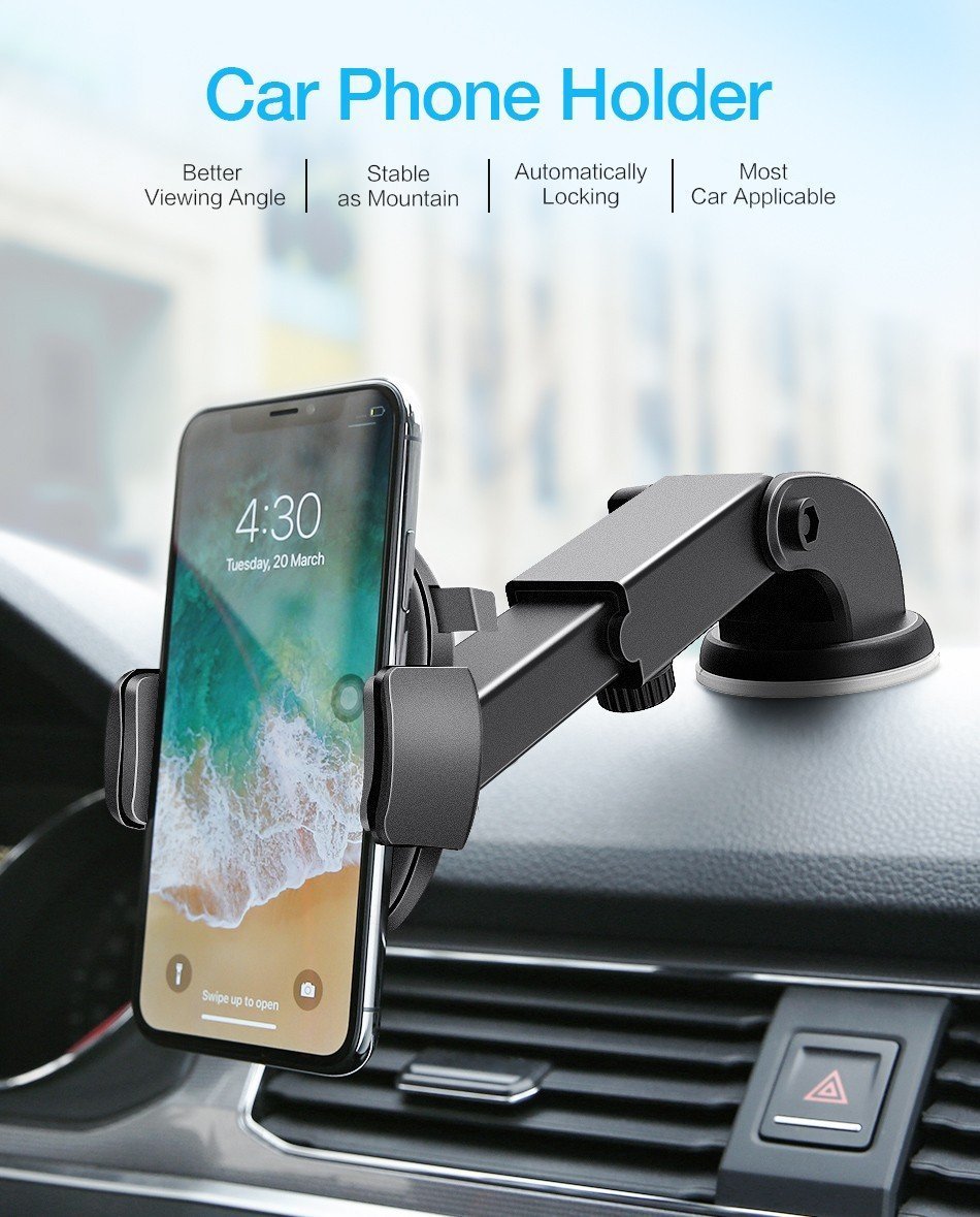 Automatically Locking Windshield Phone Holder