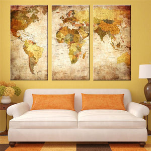 3 Panel Oil Painting World Map