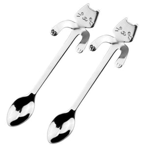 2Pcs Stainless Steel Coffee & Tea Spoon Mini Cat Long Handle