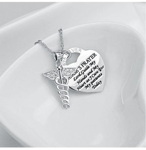 925 Sterling Silver Caduceus Angel Nursing Themed Pendant Necklace